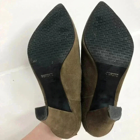 Schutz Brown Suede Heeled Foldover Heeled Booties Ankle Boots Women's Size 9 - Picture 9 of 10